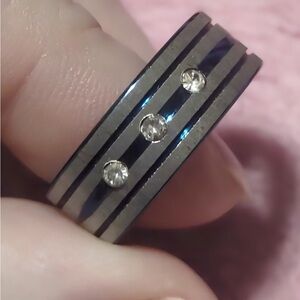 Stainless Steel Silver and Blue Rings with CZ Crystals